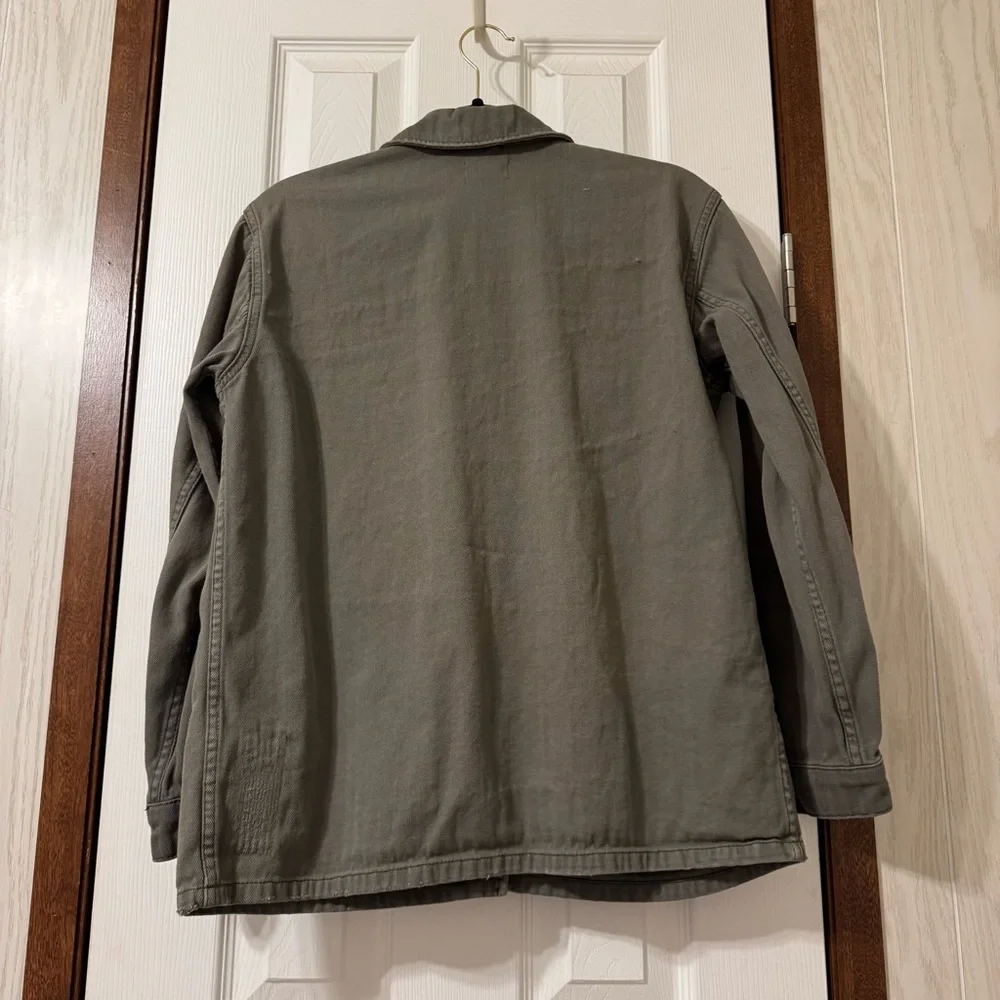 Topshop Army Green Distressed Utility Jacket Button Up 100% Cotton Size 6